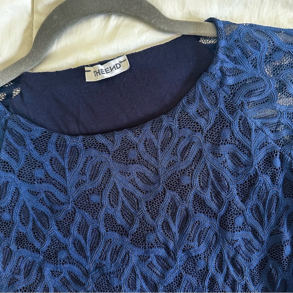 Vintage European Navy Lace Long Sleeve Crop Top - The End, from Italy